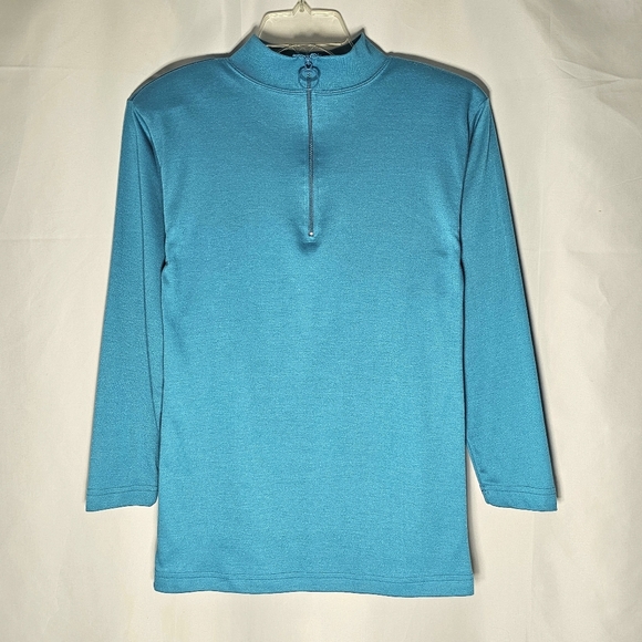 Vintage VTOL Womens Turquoise Blue Quarter-Zip Mock Neck Pullover Size Small - Picture 1 of 6